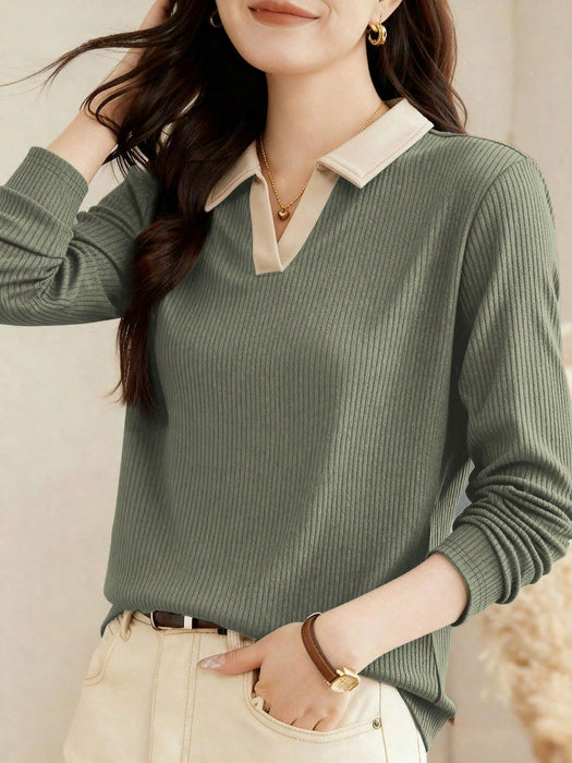 SHEIN Camiseta de manga larga con cuello de polo para mujer - Quierox - Tienda Online