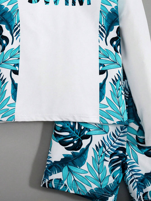 SHEIN Camiseta de manga larga con estampado tropical y patchwork informal para adolescentes - Quierox - Tienda Online