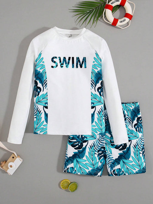 SHEIN Camiseta de manga larga con estampado tropical y patchwork informal para adolescentes - Quierox - Tienda Online