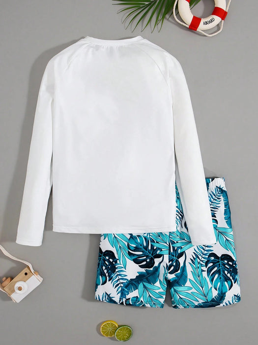 SHEIN Camiseta de manga larga con estampado tropical y patchwork informal para adolescentes - Quierox - Tienda Online