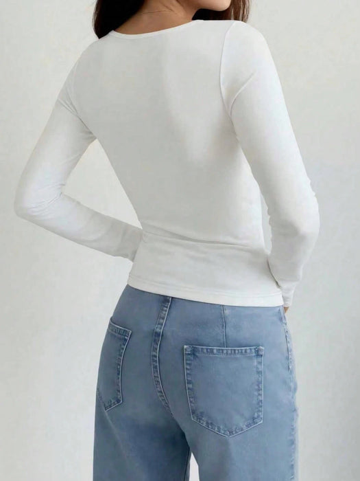 Shein Camiseta de manga larga de cuello redondo de ajuste delgado y casual para mujer - Quierox - Tienda Online