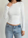 Shein Camiseta de manga larga de cuello redondo de ajuste delgado y casual para mujer - Quierox - Tienda Online