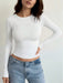 Shein Camiseta de manga larga de cuello redondo de ajuste delgado y casual para mujer - Quierox - Tienda Online