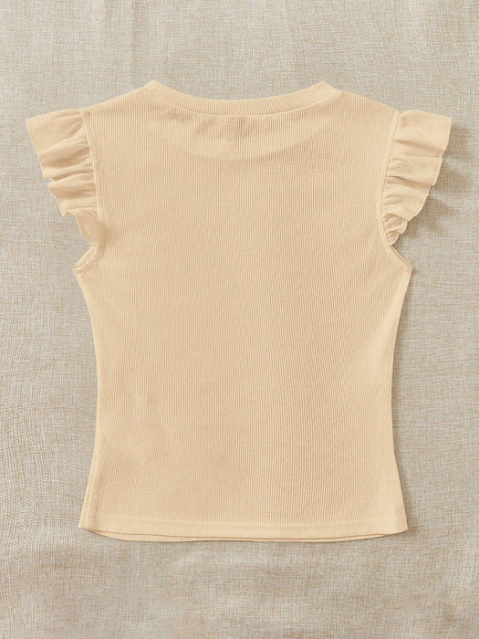 SHEIN Camiseta de punto acanalado con volantes Soleia - Quierox - Tienda Online