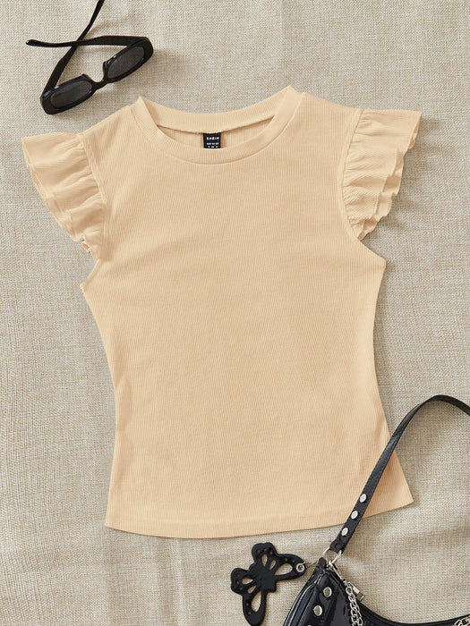 SHEIN Camiseta de punto acanalado con volantes Soleia - Quierox - Tienda Online