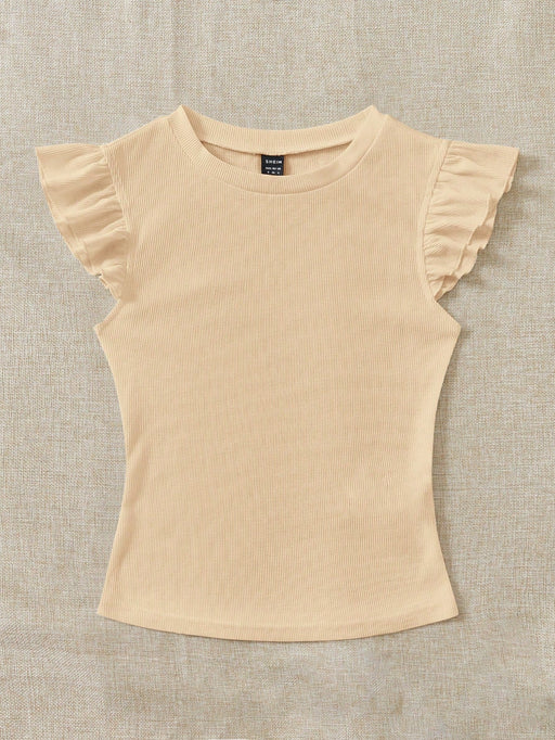 SHEIN Camiseta de punto acanalado con volantes Soleia - Quierox - Tienda Online