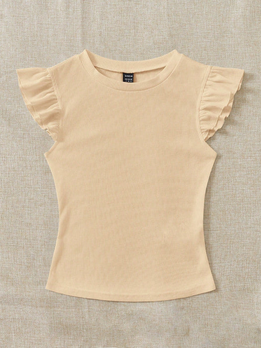 SHEIN Camiseta de punto acanalado con volantes Soleia - Quierox - Tienda Online