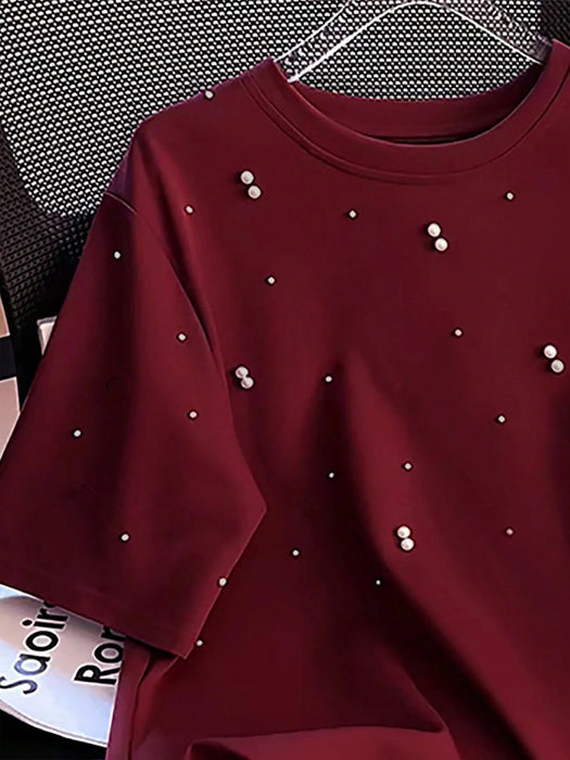 SHEIN Camiseta de verano informal con cuentas, hecha a mano, para mujer - Quierox - Tienda Online