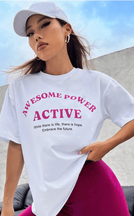 SHEIN Camiseta deportiva con eslogan gráfico de Easithlete y hombros caídos - Quierox - Tienda Online