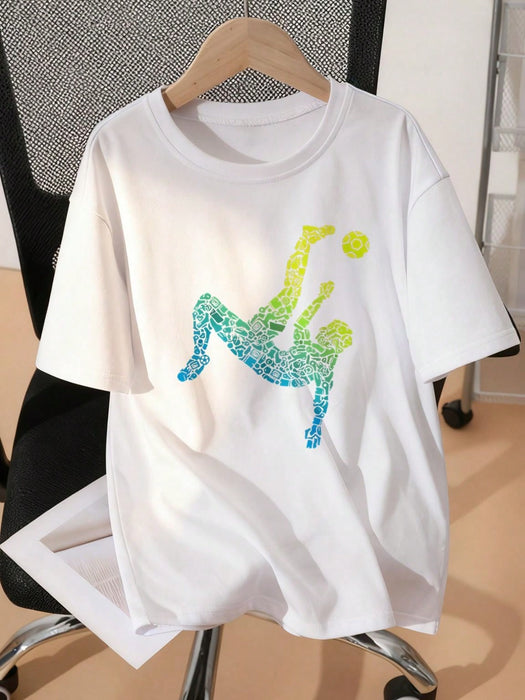 SHEIN Camiseta deportiva de manga corta y estampado de fútbol, para niños - Quierox - Tienda Online