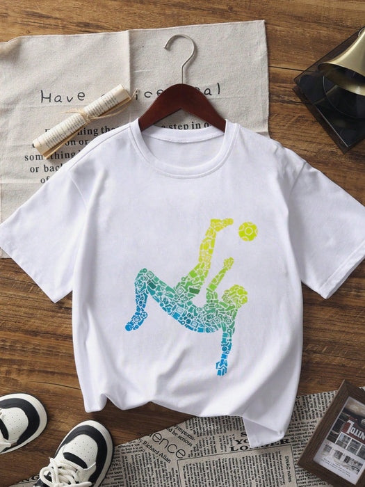 SHEIN Camiseta deportiva de manga corta y estampado de fútbol, para niños - Quierox - Tienda Online