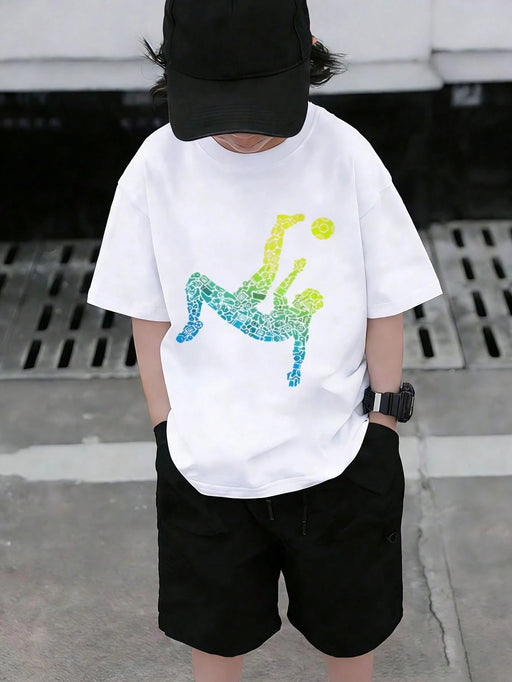SHEIN Camiseta deportiva de manga corta y estampado de fútbol, para niños - Quierox - Tienda Online