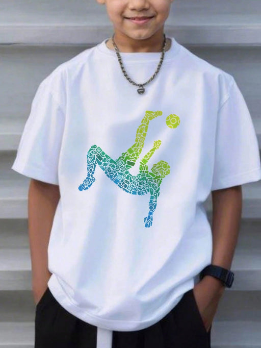 SHEIN Camiseta deportiva de manga corta y estampado de fútbol, para niños - Quierox - Tienda Online