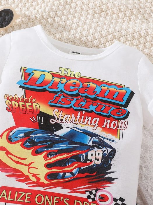 SHEIN Camiseta Gráfica Con Eslogan Y Falda A Cuadros Con Diseño De Automóvil - Quierox - Tienda Online