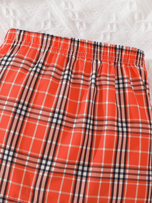 SHEIN Camiseta Gráfica Con Eslogan Y Falda A Cuadros Con Diseño De Automóvil - Quierox - Tienda Online