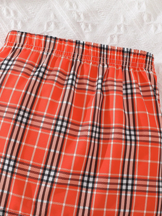 SHEIN Camiseta Gráfica Con Eslogan Y Falda A Cuadros Con Diseño De Automóvil - Quierox - Tienda Online