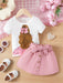 SHEIN Camiseta Gráfica De Figura De Bebé Niña Y Falda De Cintura De Papel Con Cinturón - Quierox - Tienda Online