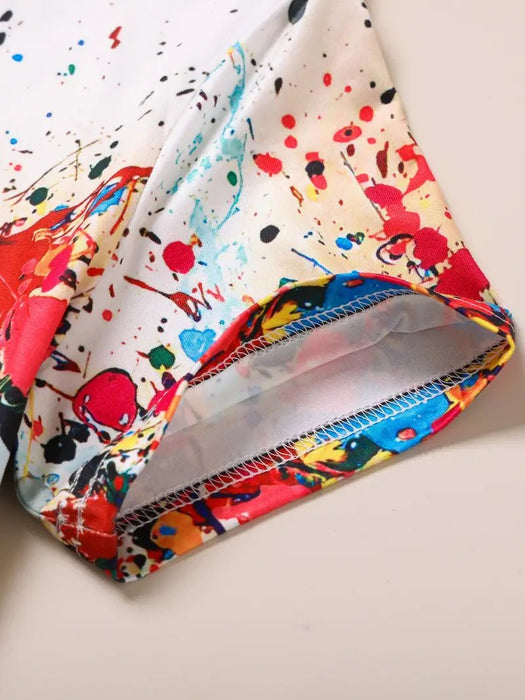 Shein Camiseta Gráfica de Tinta Abstracta Vibrante para Niña, Cómoda Camiseta de Poliéster con Cuello Redondo - Quierox - Tienda Online