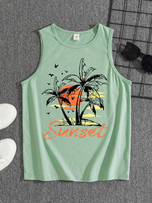 Shein Camiseta informal de cuello redondo con diseño de árbol de coco para niños preadolescentes para verano - Quierox - Tienda Online