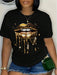 Shein Camiseta informal de manga corta con cuello redondo y estampado de labios dorados para mujer - Quierox - Tienda Online