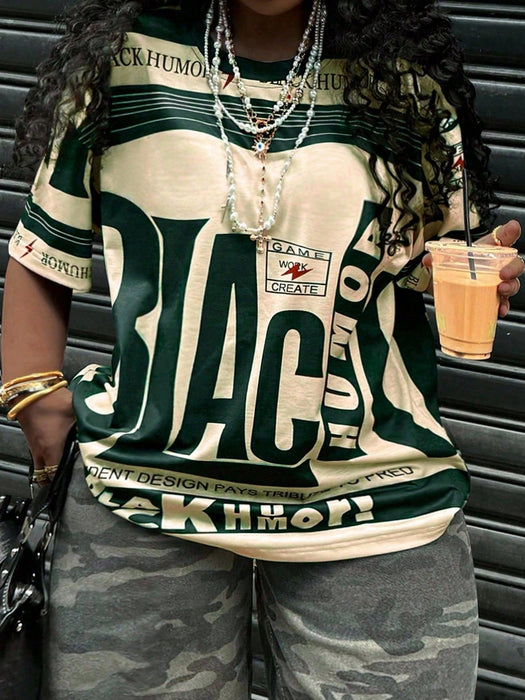 Shein Camiseta informal de manga corta con cuello redondo y estampado de letras para mujer de Rovax - Quierox - Tienda Online