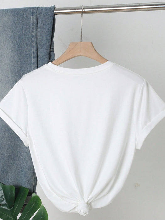 Shein Camiseta informal de manga corta con cuello redondo y estampado de mariposas - Quierox - Tienda Online