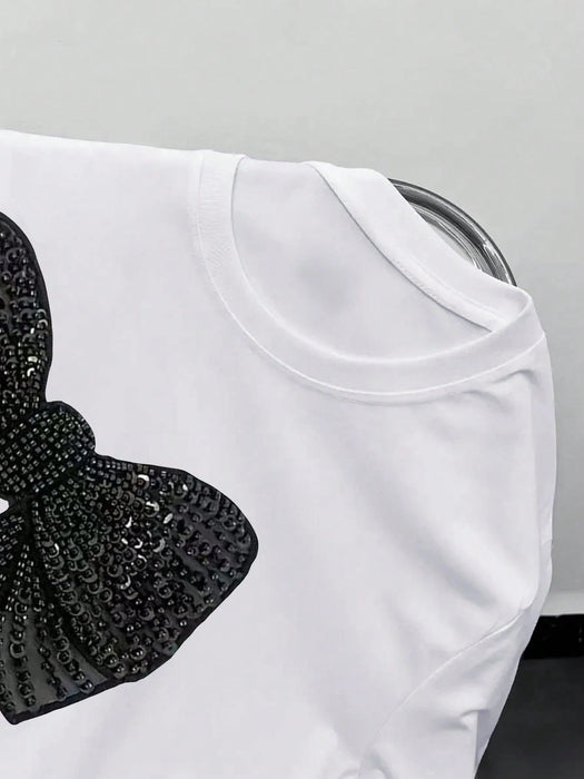 Shein Camiseta informal de manga corta con cuello redondo y estampado de mariposas - Quierox - Tienda Online