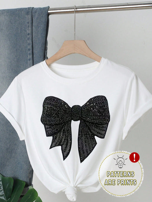 Shein Camiseta informal de manga corta con cuello redondo y estampado de mariposas - Quierox - Tienda Online