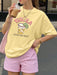 SHEIN Camiseta informal de manga corta y cuello redondo con estampado de zumos - Quierox - Tienda Online