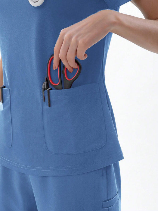 Shein Camiseta médica de manga corta con cuello en V para mujer TaskEZ con 2 bolsillos - Quierox - Tienda Online