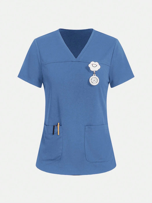 Shein Camiseta médica de manga corta con cuello en V para mujer TaskEZ con 2 bolsillos - Quierox - Tienda Online