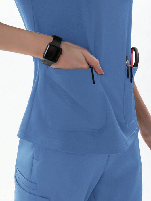Shein Camiseta médica de manga corta con cuello en V para mujer TaskEZ con 2 bolsillos - Quierox - Tienda Online