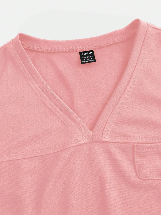 Shein Camiseta médica TaskEZ de 2 bolsillos con cuello en V y manga corta para uniforme de enfermera - Quierox - Tienda Online