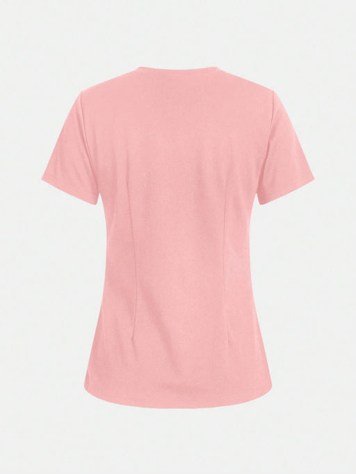 Shein Camiseta médica TaskEZ de 2 bolsillos con cuello en V y manga corta para uniforme de enfermera - Quierox - Tienda Online