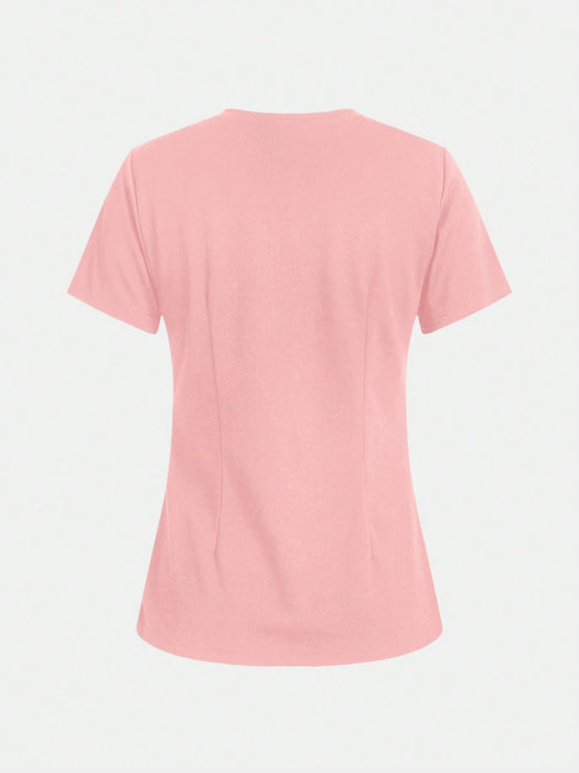 Shein Camiseta médica TaskEZ de 2 bolsillos con cuello en V y manga corta para uniforme de enfermera - Quierox - Tienda Online