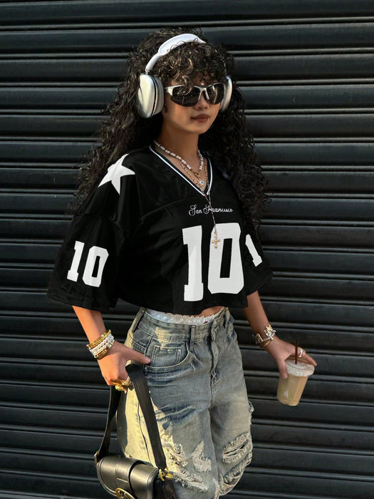 SHEIN Camiseta Muchica de 1 pieza con estampado gráfico de satén negro y paneles de malla - Quierox - Tienda Online