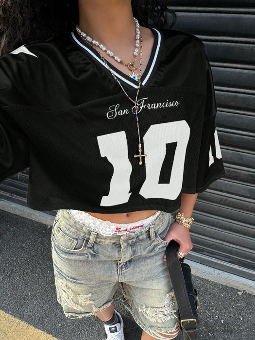 SHEIN Camiseta Muchica de 1 pieza con estampado gráfico de satén negro y paneles de malla - Quierox - Tienda Online