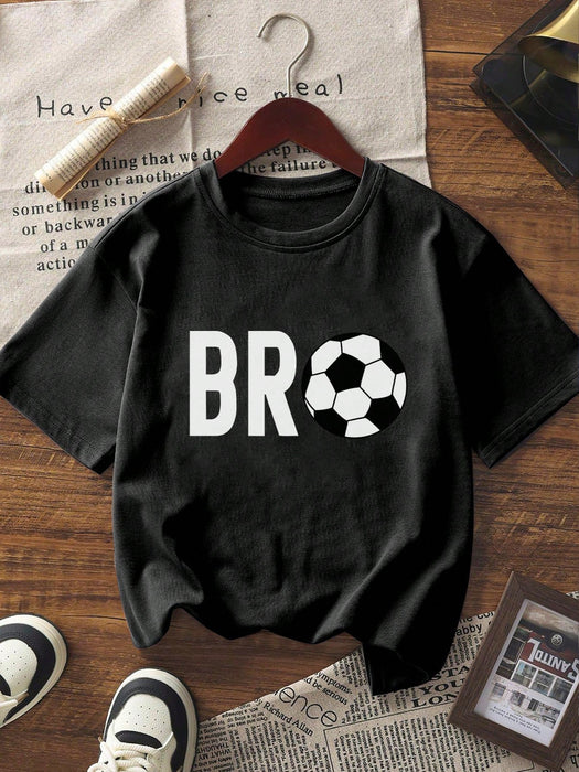 SHEIN Camiseta negra de manga corta, estampado de fútbol "BRO" para niños - Quierox - Tienda Online