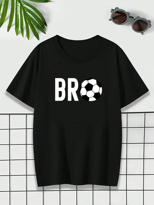 SHEIN Camiseta negra de manga corta, estampado de fútbol "BRO" para niños - Quierox - Tienda Online