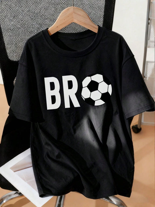 SHEIN Camiseta negra de manga corta, estampado de fútbol "BRO" para niños - Quierox - Tienda Online