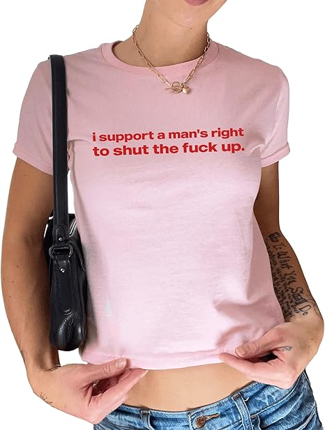 SHEIN Camiseta para mujer con texto en inglés "I Support A Man's Right to STFU¨ - Quierox - Tienda Online