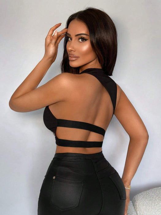 SHEIN Camiseta sin mangas con espalda descubierta y diseño de red - Quierox - Tienda Online