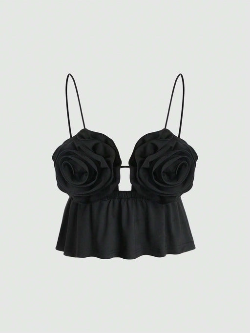 SHEIN Camiseta sin mangas Sweetra para mujer con abertura frontal y decoración de flores en 3D, estilo Y2K - Quierox - Tienda Online