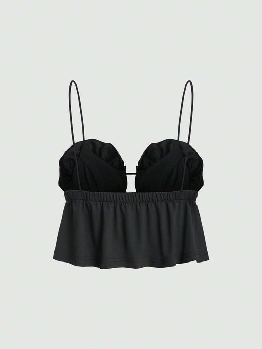 SHEIN Camiseta sin mangas Sweetra para mujer con abertura frontal y decoración de flores en 3D, estilo Y2K - Quierox - Tienda Online