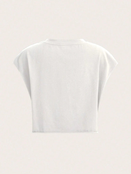 SHEIN Camiseta Slaydiva casual, divertida, con estampado de letras, sin mangas, para mujer - Quierox - Tienda Online