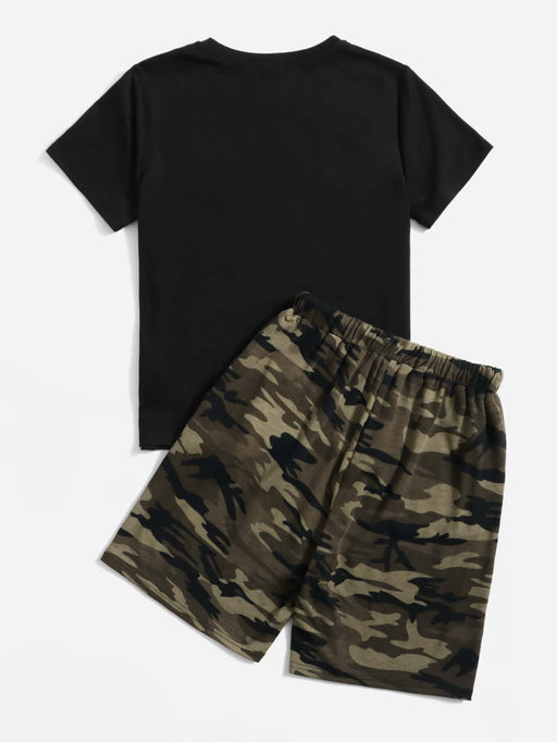 SHEIN Camiseta y pantalón corto con cordón ajustable para niño con estampado de camuflaje - Quierox - Tienda Online