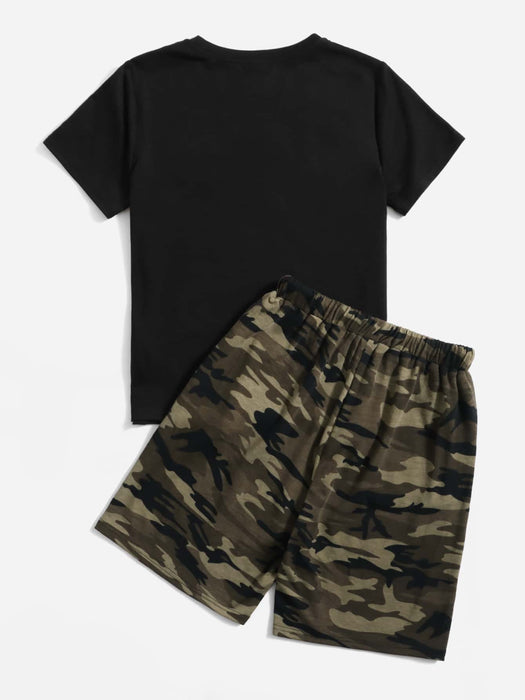 SHEIN Camiseta y pantalón corto con cordón ajustable para niño con estampado de camuflaje - Quierox - Tienda Online