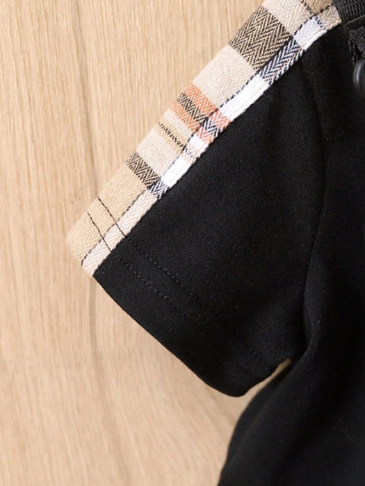 Shein Camiseta y pantalones cortos con cinta a cuadros en contraste y bolso para bebé niño - Quierox - Tienda Online