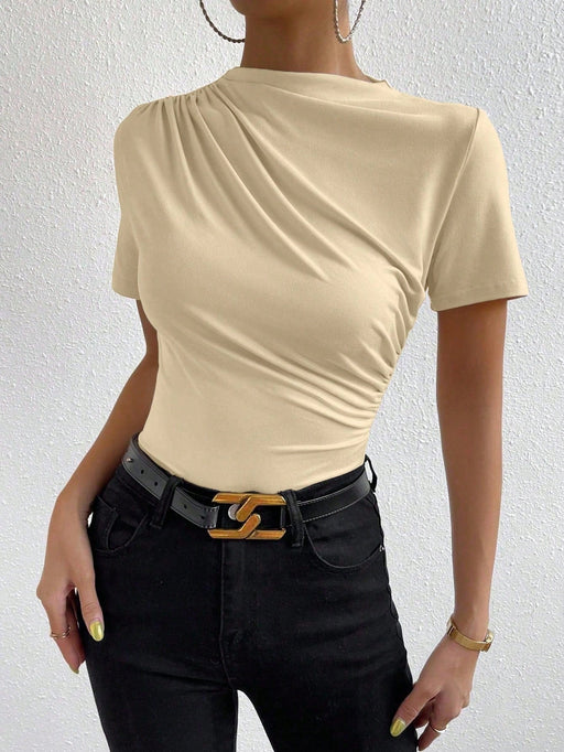 SHEIN Camiseta Zielony con cuello alto fruncido - Quierox - Tienda Online