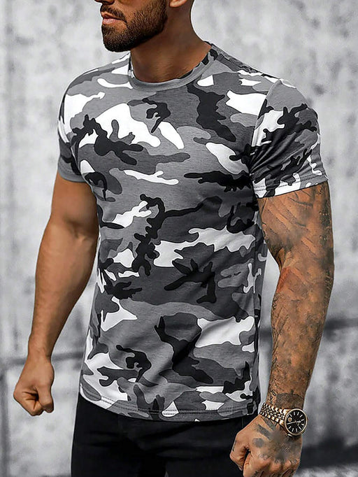 Shein Camisetas para hombre con cuello redondo y manga corta, color camuflaje - Quierox - Tienda Online